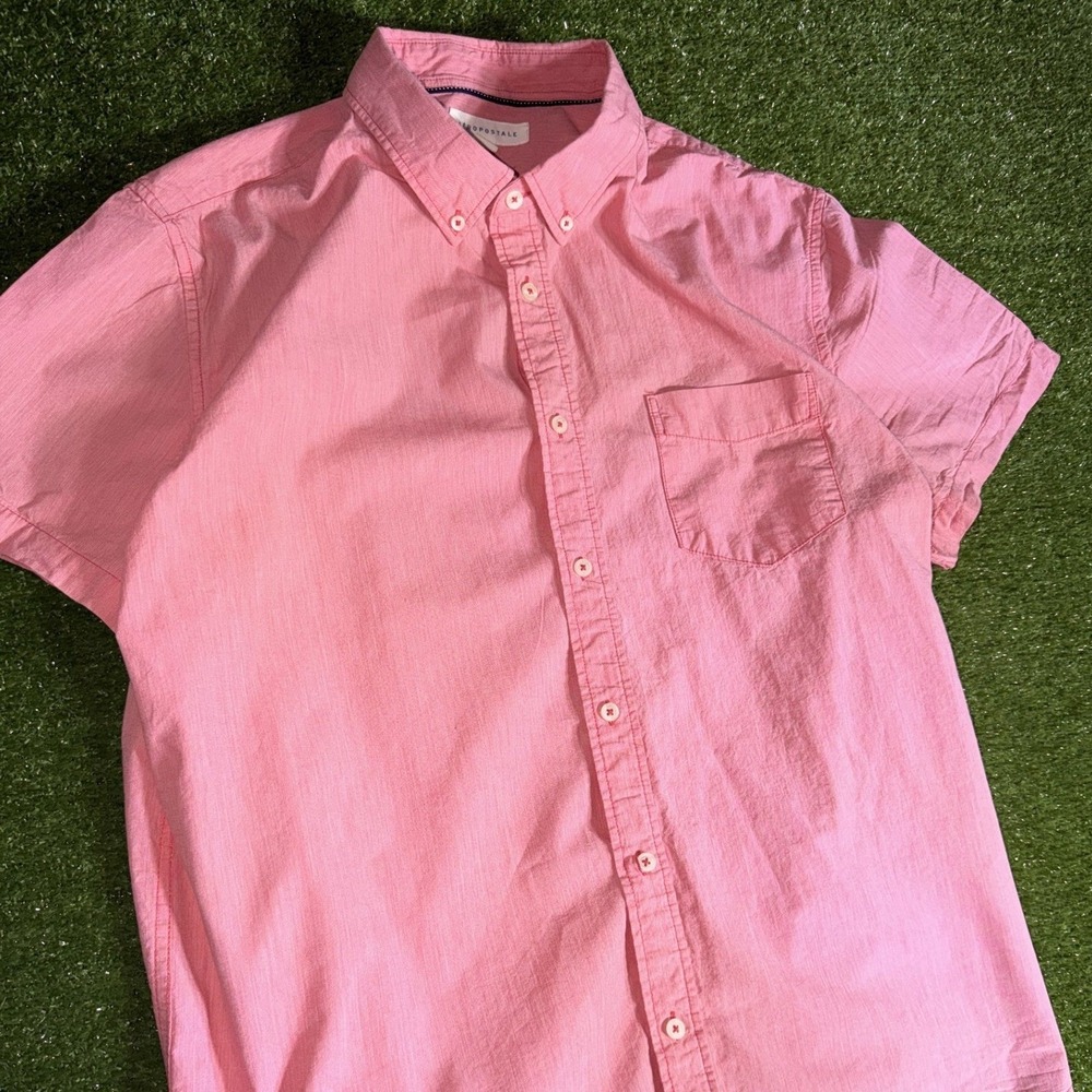Aeropostale Mens XL Pink Short Sleeve Button Down Shirt Cotton Casual Pocket XL - Picture 2 of 6